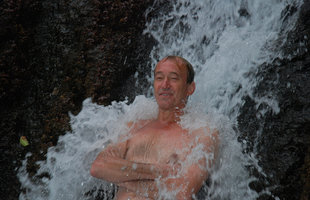 Patrick Blanc in a waterfall,  Sabang, Palawan, Philippines, 2009