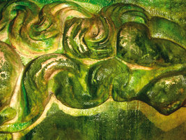 Algae development on carved stones due to lamp bulb, Yerabatan  Palace reservoir, Istanbul, Turkey