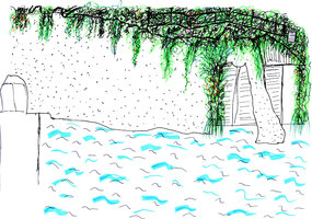Nausicaa, Greening the Karst Cliff, Sketch by Patrick Blanc, 2003
