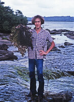 1978 - Patrick Blanc holding a specimen of Mourera fluviatilis in the rapids habitat, Saut Maripa, Saint Georges, French Guyana, March 1978