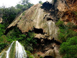 Mushroom shaped travertine waterfall, Erawan NP, Thailand