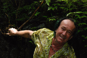 Patrick Blanc in waterfall, Khao Phra Thaeo NP, Phuket, Thailand, Aug. 2011