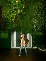 Patrick Blanc under his Plafond Végétal, Folies Vegetales exhibition at the Espace EDF Electra, Paris