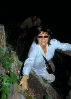 Dominique Besse emerging from a cave rich in fossils during the preparation of the FAAP exhibition in Sao Paulo, Chapada do Araripe, Brazil