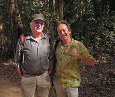Francis Hallé and Patrick Blanc in forest, Phou Hin Poun, Laos, Jan. 2012
