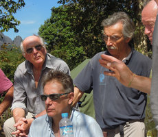 Francis Hallé, Gilles Ebersolt, Dany Cleyet Marrel and Patrick Blanc discussing about the locality for the future Canopy Raft expedition, Phou Hin Poun, Khammouane, Laos, Jan. 2012