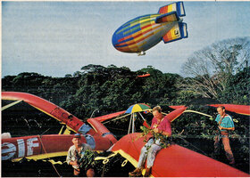 Francis Halle, Monique Belin and Patrick Blanc on the Radeau des Cimes during the scientific expedition sponsorised by Fondation Elf in Campo, Cameroon, Sept. to Dec. 1991, photo by Raphael Gaillarde