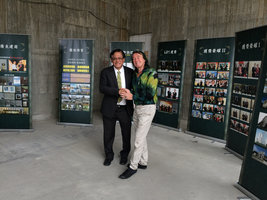 George Kuo and Patrick Blanc with renderings of the HH Tower project, Kaohsiung, Taiwan, Sept. 2015