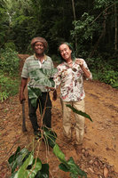 Innocent Medjo and Patrick Blanc holding a specimen of the new Cercestis species, Ebodje, Campo, Cameroon, March 2018