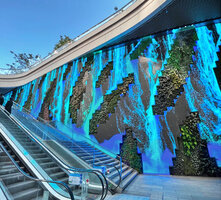 Living and Digital Waterfall by Patrick Blanc and TeamLab at sunset, C Future City, Shenzhen