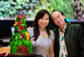 Lynette Leong and Patrick Blanc at the inauguration of the Rainforest Rhapsody at Capitaland Six Battery Rd, Singapore, May 2011