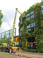 Maintenance with a cherry picker at the Quai Branly Museum