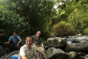 Pascal Heni and Patrick Blanc, picnic on the rocks, Putao, Kachin, Myanmar, Dec. 2017