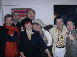 Pascal Heni and Patrick Blanc with Dominique Girard, the French Ambassador in India, Emmanuel Tellier, Eric Dufaure, Noemie Vialard and Jerome Neutres, just after Pascal singing for the Indian European Summit, Delhi, Dec. 2003
