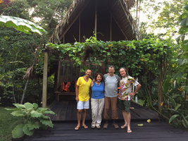 Pascal Heni and Patrick Blanc with the owners of the Calanoa jungle lodge, Marlene and Diego Samper, Leticia, Colombia, Nov. 2016