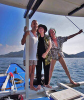 Pascal Heni, Noemie Vialard and Patrick Blanc on boat, El Nidi, Palawan, Philippines, March 2014