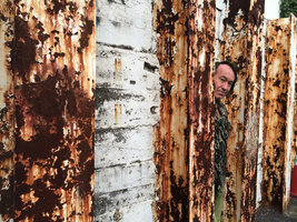 Patrick Blanc among old metallic beams, Tokyo, Sept. 2015