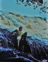 Patrick Blanc among Podostemaceae in Tsengue Leledi rapids, Ivindo Ogooué, Gabon, Dec. 1983