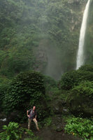 Patrick Blanc among the rock covered by Elatostema macrophyllum under the spray of the Pelangi waterfall, Malang, Java, April 2018