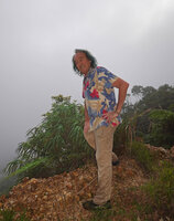 Patrick Blanc and a clump of Rhuacophila javanica, Malaunay, 1000 m asl, Valencia, Negros Oriental, Philippines, Jan. 2025