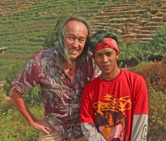 Patrick Blanc and a green haired Javanese guy, Wonosobo, Java, May 2018
