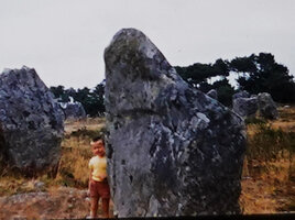 Patrick Blanc and a menhir, Carnac, Aug. 1957