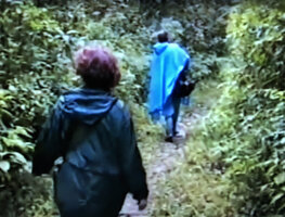 Patrick Blanc and Annette Hladik back from forest by a rainy day, Andasibe, Madagascar, June 1998
