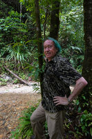 Patrick Blanc and a young Pandanus krauelianus, Waai waterfall, Ambon, Moluccas, April 2024