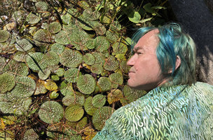 Patrick Blanc and Euryale ferox, Jardin Botanique, Geneve, Switzerland, Sept. 2019