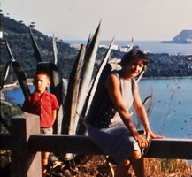 Patrick Blanc and his mother with Agave americana, Italy, Aug. 1961