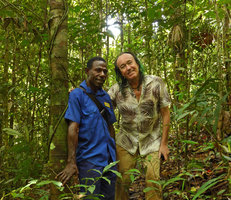 Patrick Blanc and his Papuan guide Chris in forest, Karawari, Papua New Guinea, March 2016