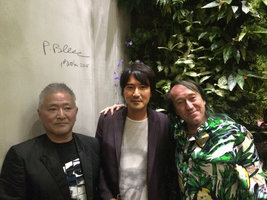 Patrick Blanc and Kazunari Shirai at the inauguration of the Vertical Garden of the Costume National bar, Fukuoka, Japan, Oct. 2015