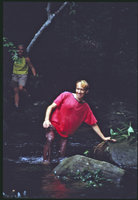 Patrick Blanc and Laurence Lebrun in a forest stream,Campo, Cameroun,1991