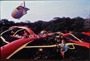 Patrick Blanc and Monique Belin on the Radeau des Cimes, Canopy Raft, Radeau des Cimes, Campo, Cameroon, Sept. 1991