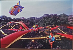 Patrick Blanc and Monique Belin on the Canopy Raft, Radeau des Cimes, Ebodjé, Campo, Cameroon, Nov. 1991, photo by Raphael Gaillarde