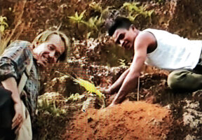 Patrick Blanc and Nelson Rabenandrianina digging out a Ravenala grandis seedling, Beforona, Madagascar, June 1998, photo Pascal Heni