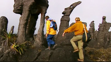 Patrick Blanc and Nicolas Hulot among the sandstone outcrops at the summit of Kukenan Tepui, Venezuela, March 1999