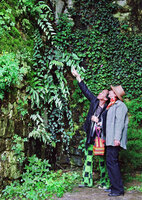Patrick Blanc and Noemie Vialard checking the growth of plants on the stone walls of the caverne vegetale, La Roche Guyon, France, May 200500