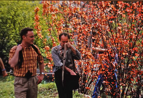 Patrick Blanc and Olivier Colin with Alchornea davidii during the CCVS expedition Ginkgo 98, China, April 1998
