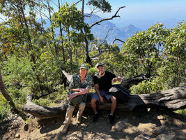 Patrick Blanc and our guide Vilter Soares sitting on an Eucalyptus urophylla trunk during ascention of Mt Ramelau, Timor-Leste, Aug. 2026