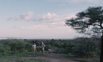 Patrick Blanc and Pascal Heni above the Ngorongoro crater, Tanzania, Feb. 1996