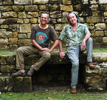 Patrick Blanc and Pascal Heni among Maya temple ruins, Aguateca, Petexbatun, Peten, Guatemala, Jan. 2020