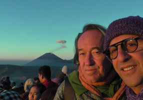 Patrick Blanc and Pascal Heni, a selfie during sunrise at the Bromo volcano, Java, April 2018