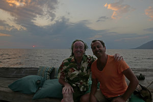 Patrick Blanc and Pascal Heni at sunset, Lake Malawi NP, Aug. 2017