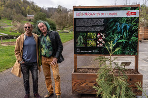 Patrick Blanc and Pascal Héni at the inauguration of his exhibition Les Intrigantes de l&#039;Ombre in the Botanical Garden, Nancy, France, 13th April 2023