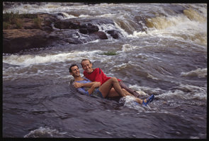 Patrick Blanc and Pascal Heni bathing among the rheophytic Podostemaceae in the Chutes de la Lobe, Kribi, Cameroun, 1991
