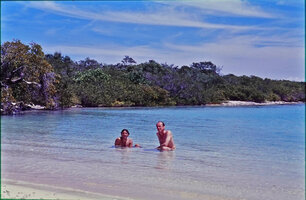 Patrick Blanc and Pascal Heni bathing in the sea, Morrocoy NP, Venezuela, March 1999