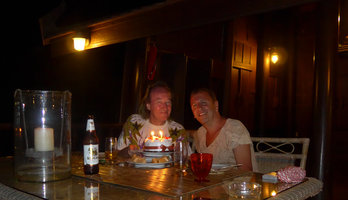 Patrick Blanc and Pascal Heni celebrating Patrick&#039;s birthday,3 rd June 2016, Pak Chom, Loei, Thailand