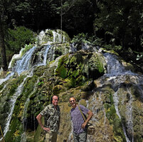 Patrick Blanc and Pascal Héni in front of Loihuno waterfall, Ossu, Timor-Leste, Aug. 2026