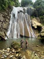 Patrick Blanc and Pascal Héni in the habitat of Homalomena stollei, War Inkabom Waterfall, Batanta, Southwest Papua, May 2025